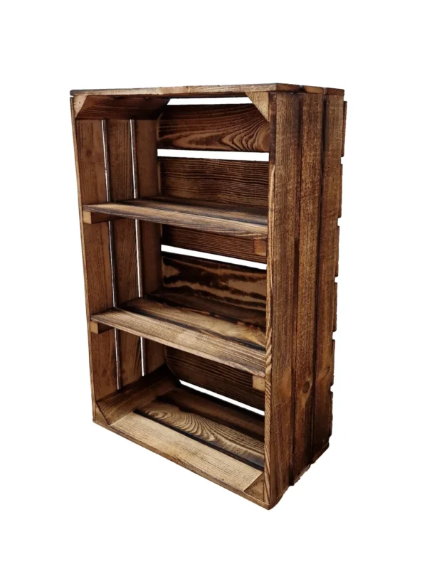 Große Holzkiste mit Böden 60×40×20 cm – geflammt, fertig montiert