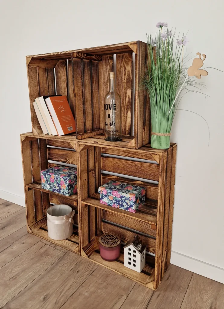 Große Holzkiste mit Böden 60×40×20 cm – geflammt, fertig montiert