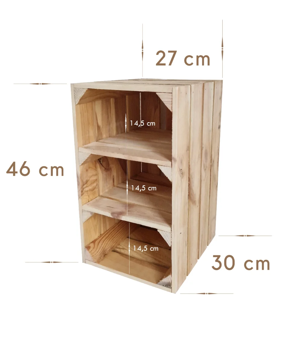 Schuhregal 3 Fächer aus Holzkisten natur