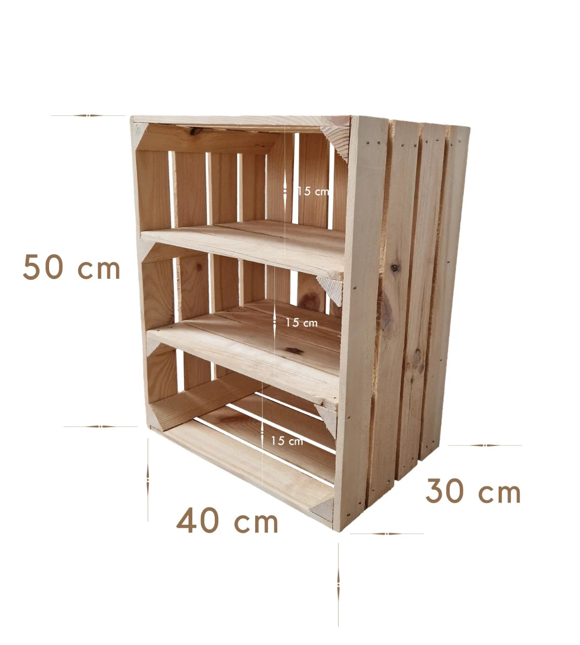 Holzkiste Regal mit Böden, Ansicht und Maße