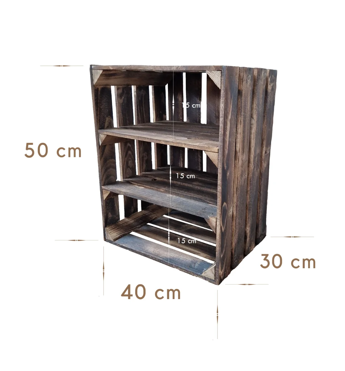 Holzkiste mit Böden in verschiedenen Ansichten
