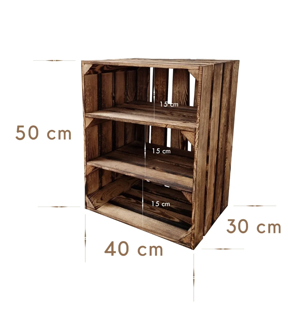 Holzkiste mit 2 Böden, Maße 50x40x30 cm, natur/geflammt