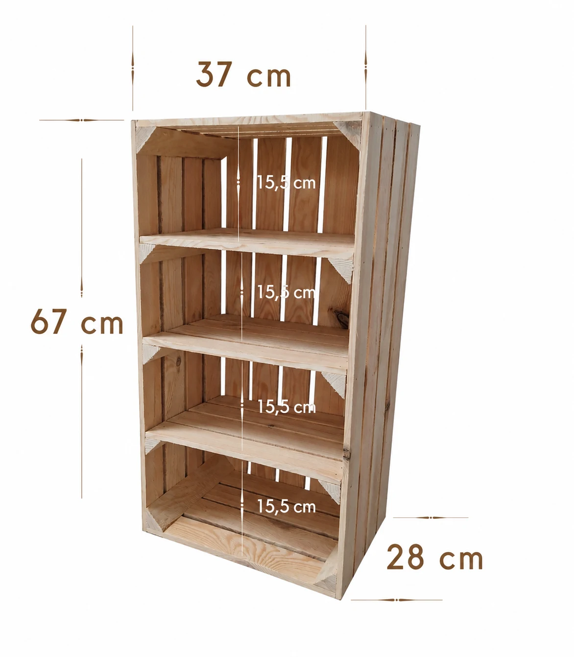 Dimensions shelf crate with 3 shelves
