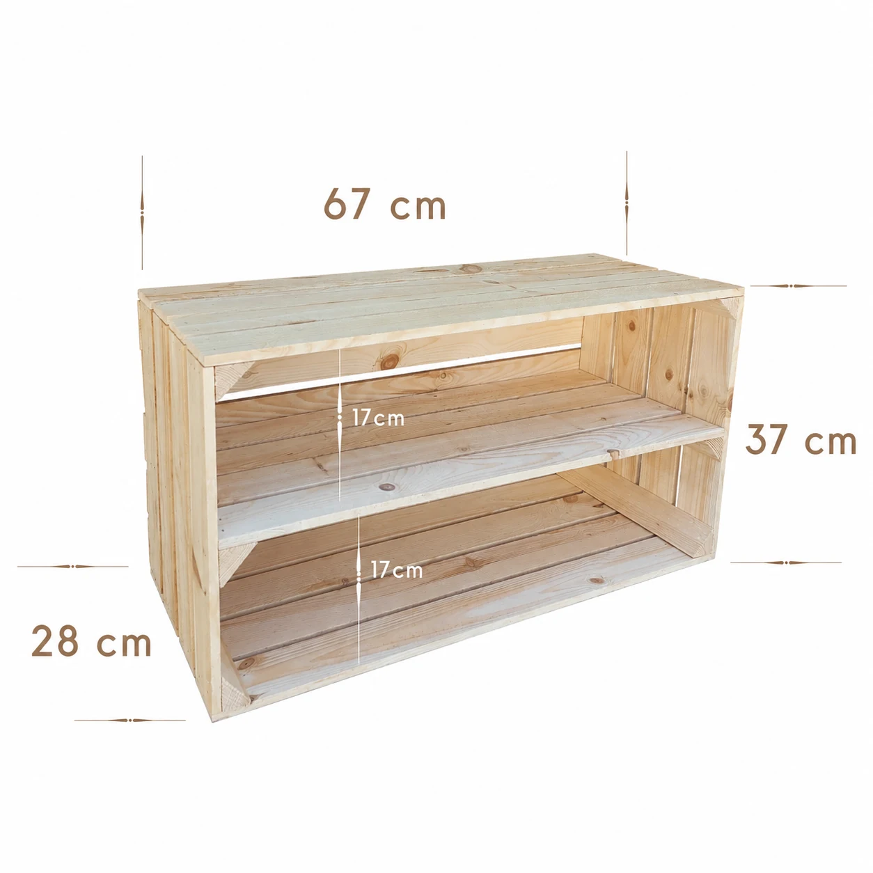 Holzkiste mit Zwischenboden, Maße 67x37x28 cm