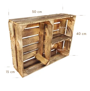 Geflammte Holzkiste 50x40x15 cm, Kreuzböden