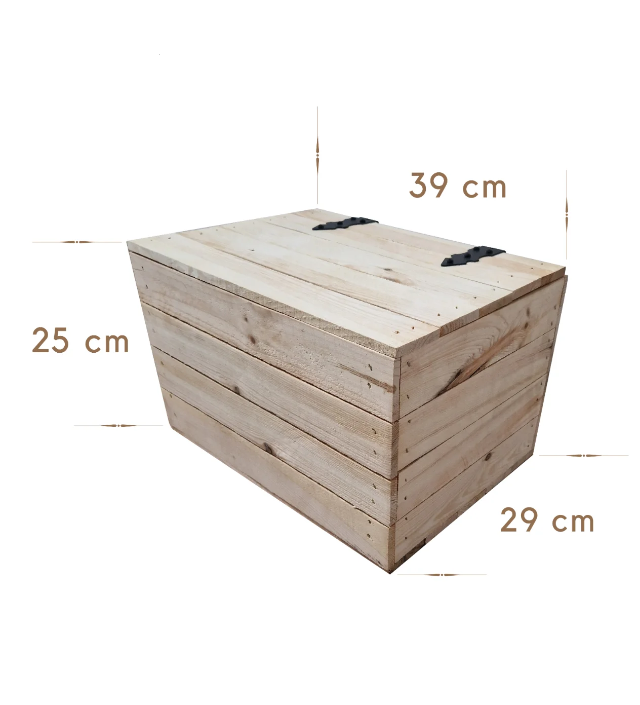 Wooden crate with lid in natural, dimensions 39x29x25 cm