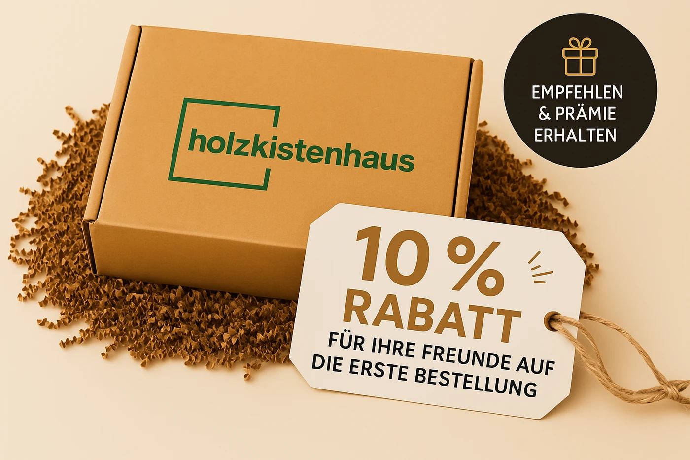 Holzkistenhaus-Paket – 10 % Rabatt für Ihren Freund auf die erste Bestellung