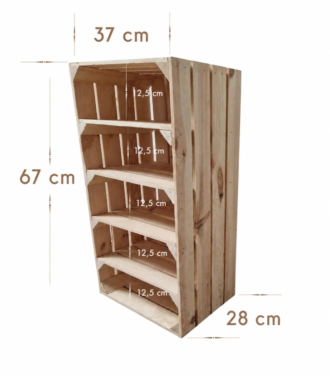 Große Holzkiste mit Regalböden 67×37×28 cm – natur oder geflammt – Maße