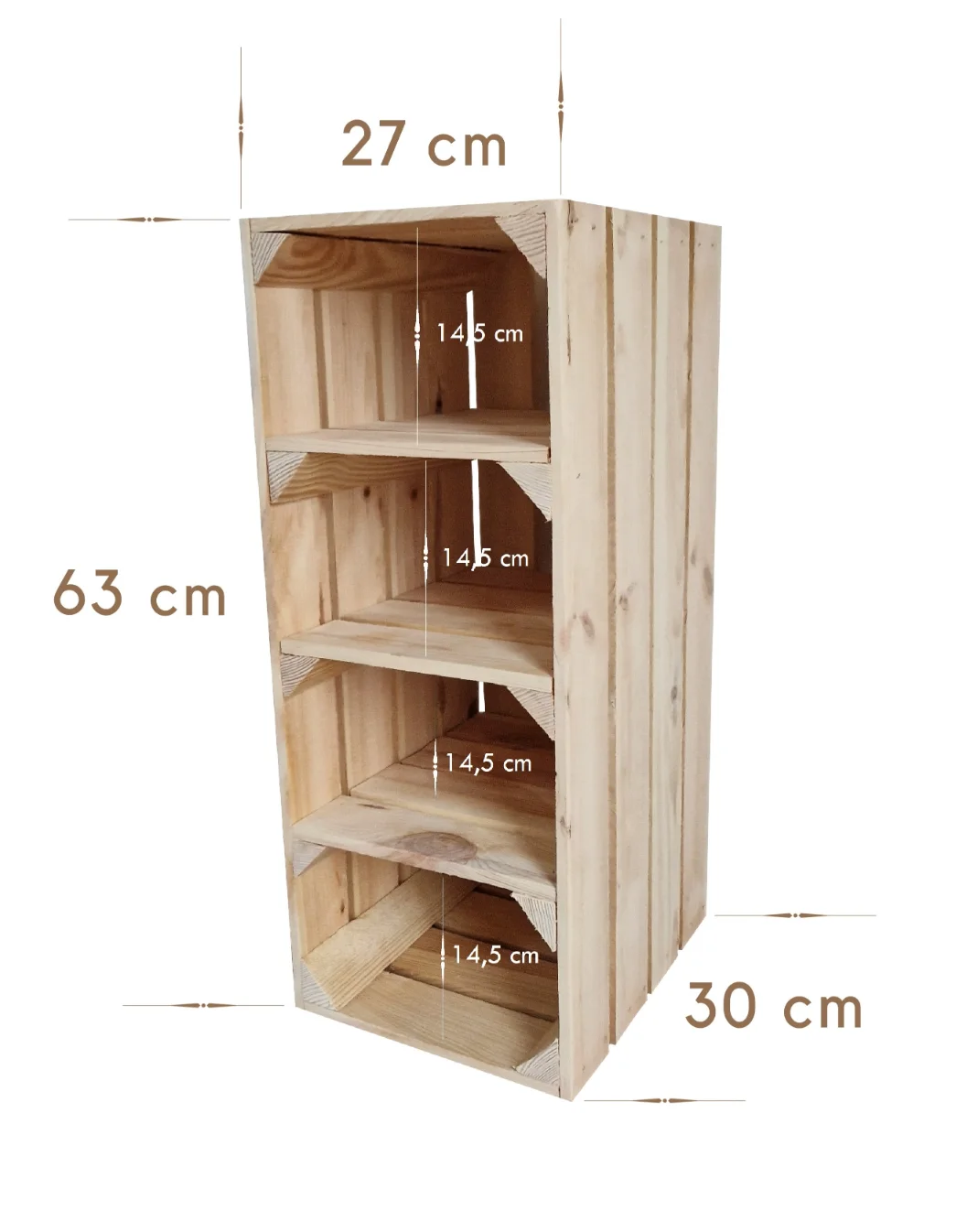 Schuhregal aus Holzkisten – natur oder geflammt, 3–6 Fächer – Maße
