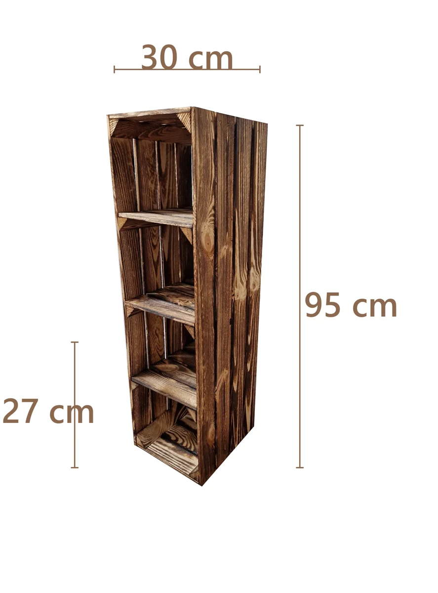 Bookshelf made from wooden crates 95×30×27 cm – burnt-effect or natural – Maße