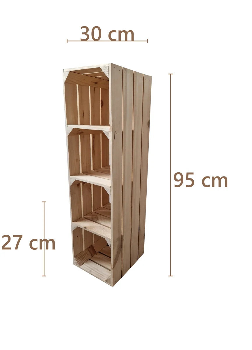 Bookcase made from wooden crates 95×30×27 cm – natural or burnt-effect – Maße