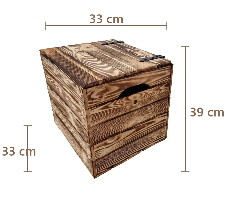 Holztruhe mit Deckel und Griffen 33×33×39 cm – geflammt oder natur – Maße