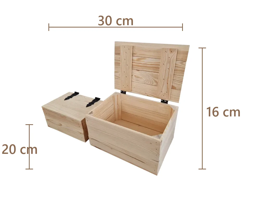 Houten kisten met deksel 30×20×16 cm in set van 2 – gebrand of naturel – Maße