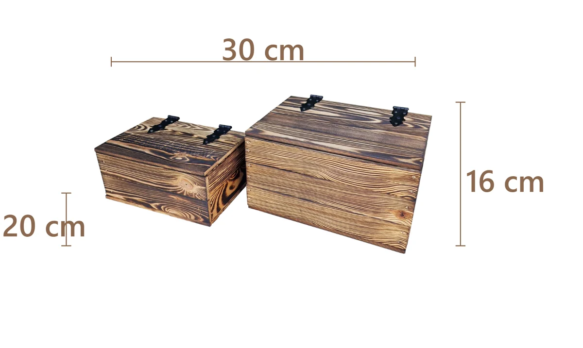Houten kisten met deksel 30×20×16 cm in set van 2 – gebrand of naturel – Maße