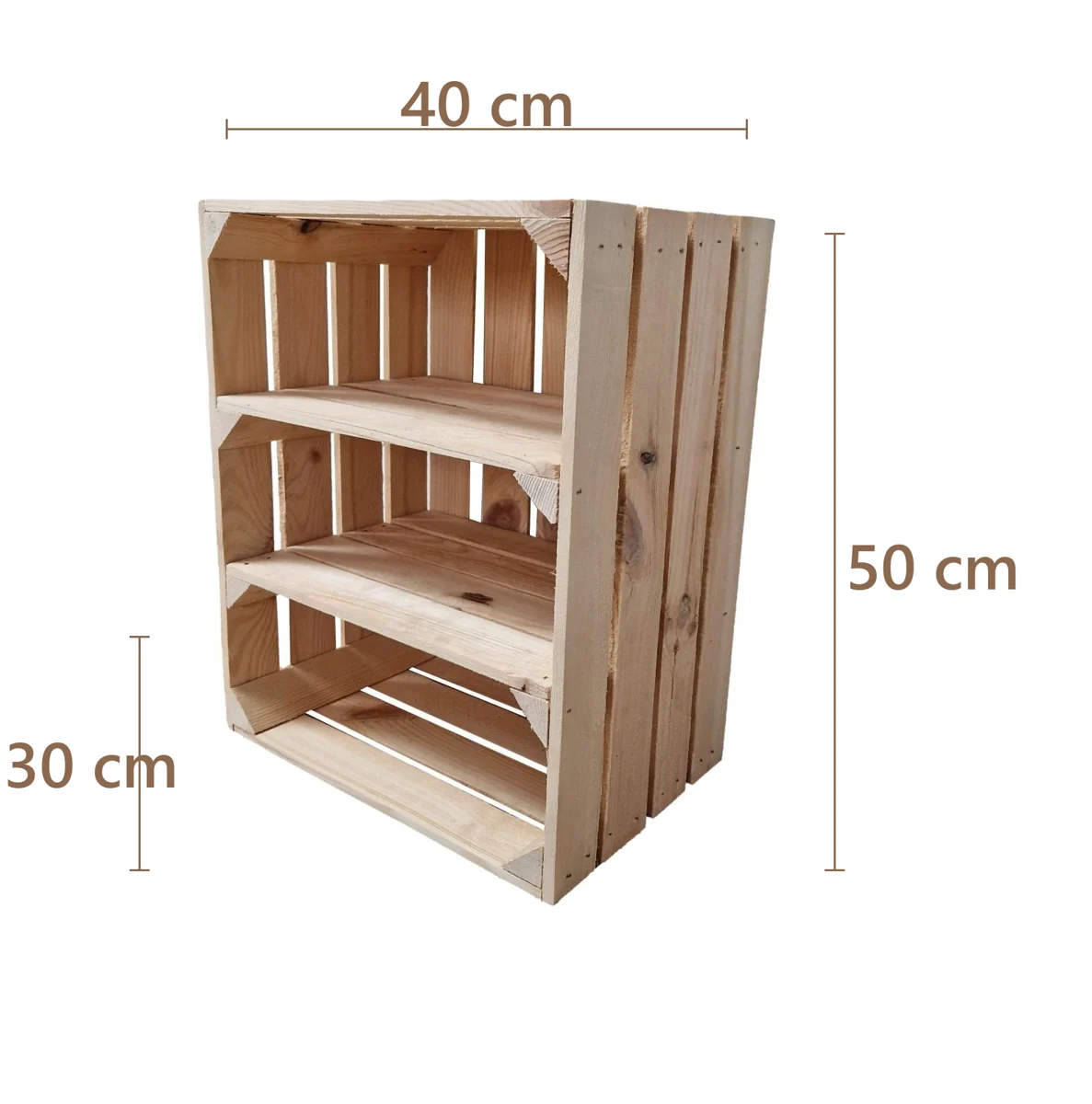 Caisse-étagère avec 2 étagères intérieures 50×40×30 cm – naturel ou effet brûlé – Maße