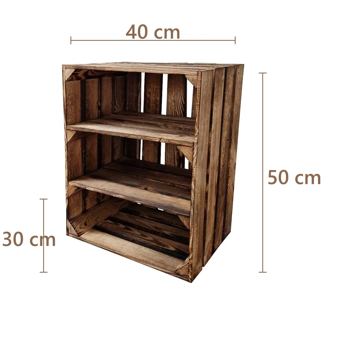 Caisse-étagère avec 2 étagères intérieures 50×40×30 cm – naturel ou effet brûlé – Maße