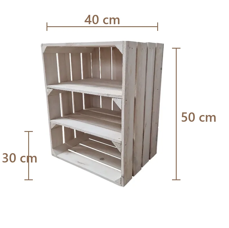 Witte houten kist met 2 planken 50×40×30 cm – wit of wit-gebrand – Maße