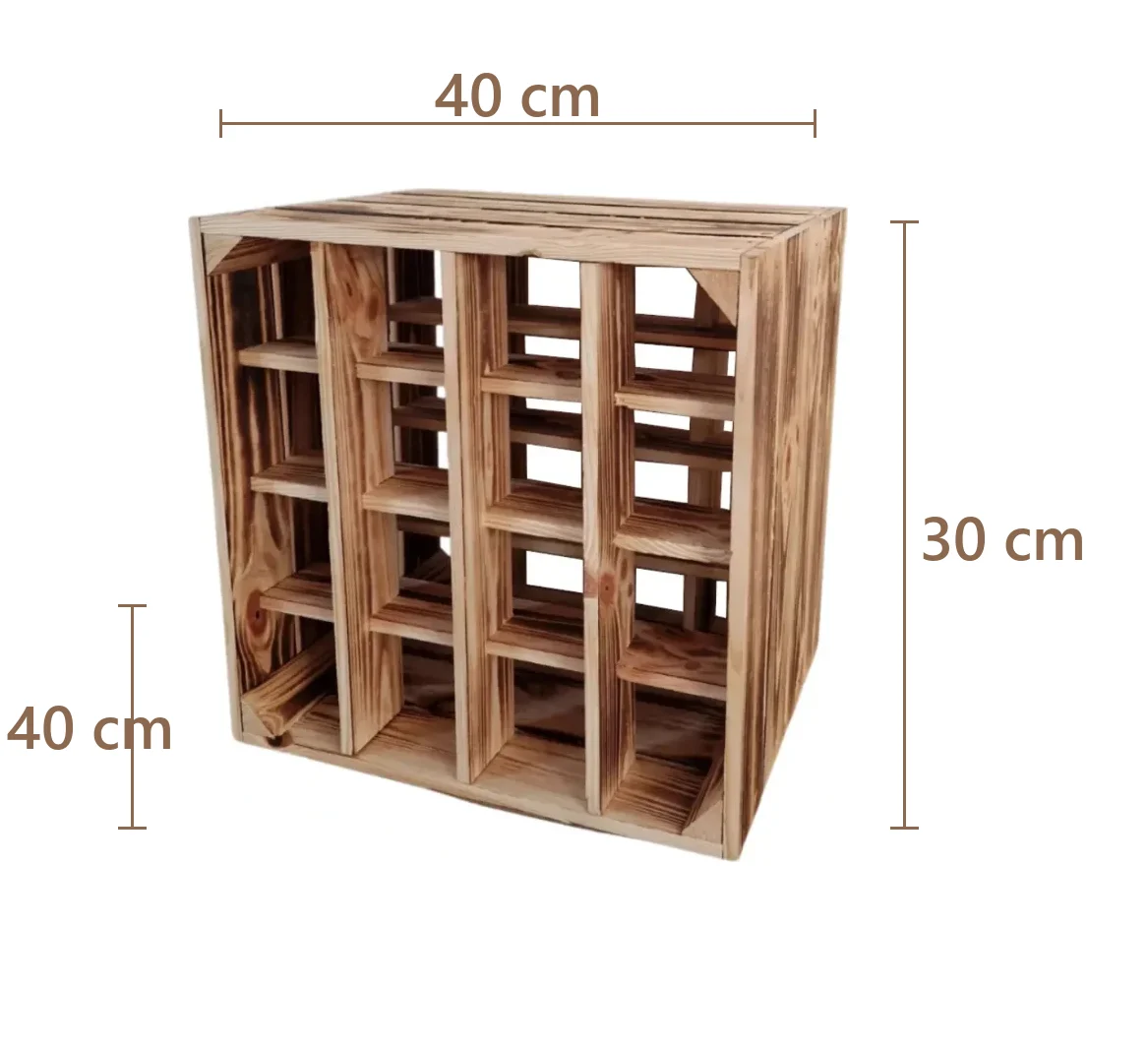 Weinkiste aus Holz 40×40×30 cm – geflammt, braun – Maße