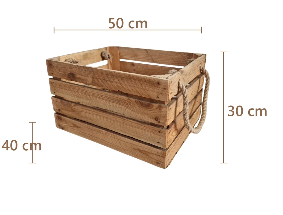 Holzkiste mit Seilgriffen 50×40×30 cm – natur, Vintage-Stil – Maße