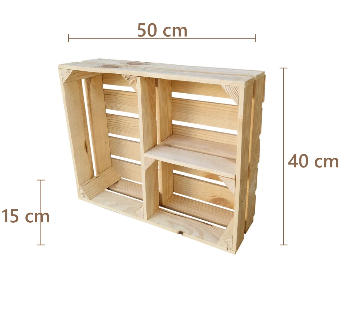 Holzkiste mit 2 Böden 50×40×15 cm – natur oder geflammt, rustikal – Maße