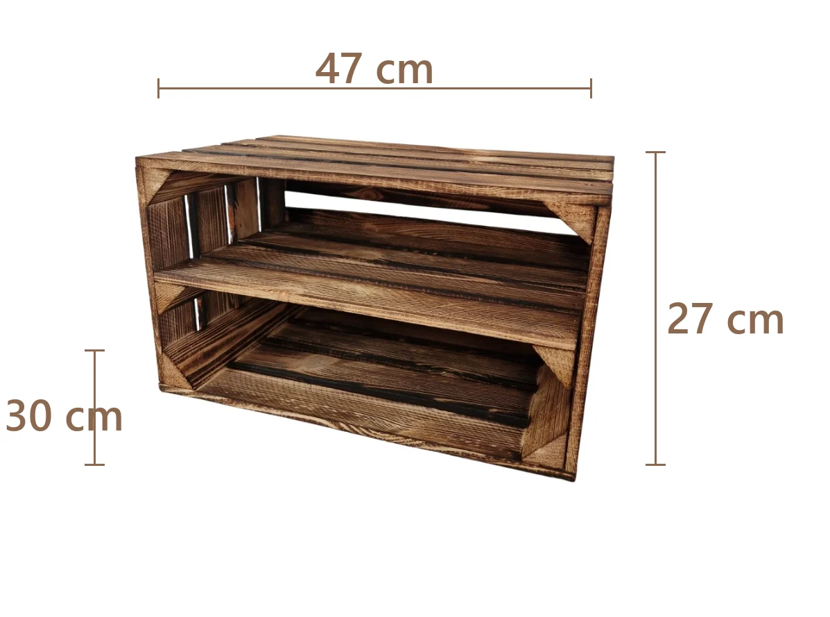 Schuhregal aus Holzkisten – groß, geflammt, für 4–8 Paar Schuhe – Maße