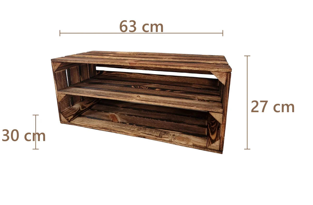 Schuhregal aus Holzkisten – groß, geflammt, für 4–8 Paar Schuhe – Maße