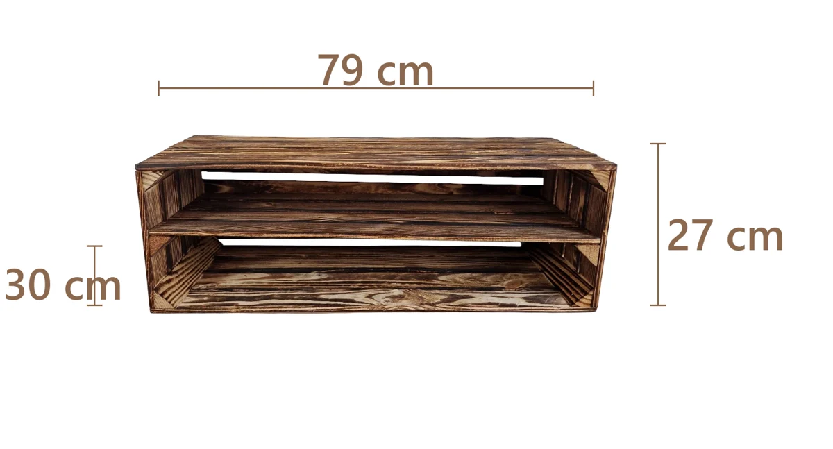 Schuhregal aus Holzkisten – groß, geflammt, für 4–8 Paar Schuhe – Maße