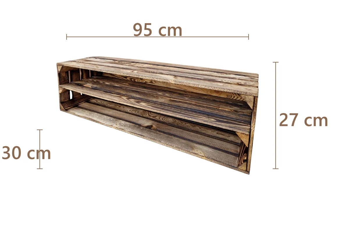 Schuhregal aus Holzkisten – groß, geflammt, für 4–8 Paar Schuhe – Maße