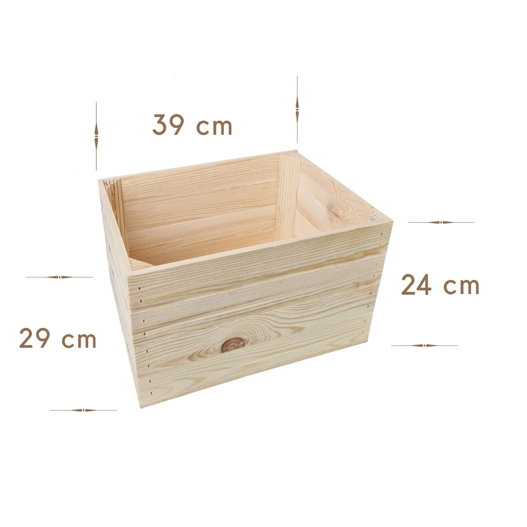 Holzkiste 39×29×24 cm – natur oder geflammt, fertig montiert – Maße