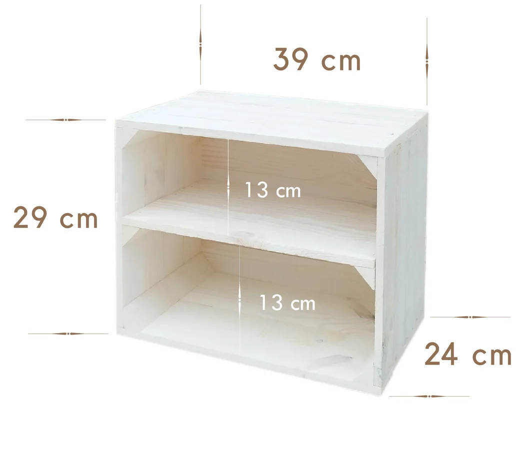 Regal aus Holzkisten 39×29×24 cm – natur, geflammt, braun, weiß – Maße