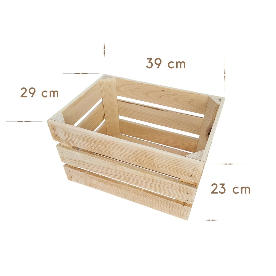Caisse en bois 39×29×23 cm pour rangement et présentation – effet brûlé – Maße