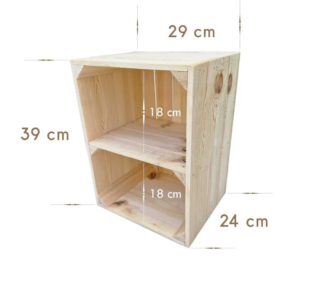 Naturfarbene Holzkiste kurz, Ansicht und Maße