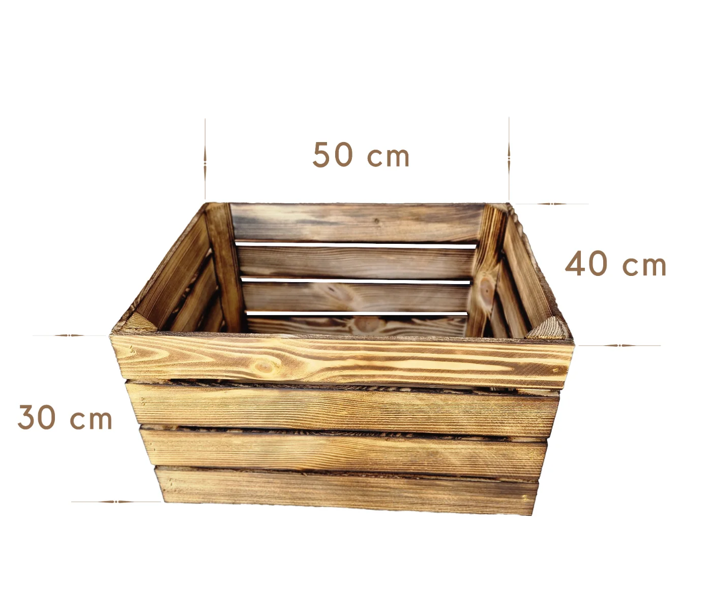 Holzkiste 50×40×30 cm – natur oder geflammt, Massivholz Kiefer – Maße