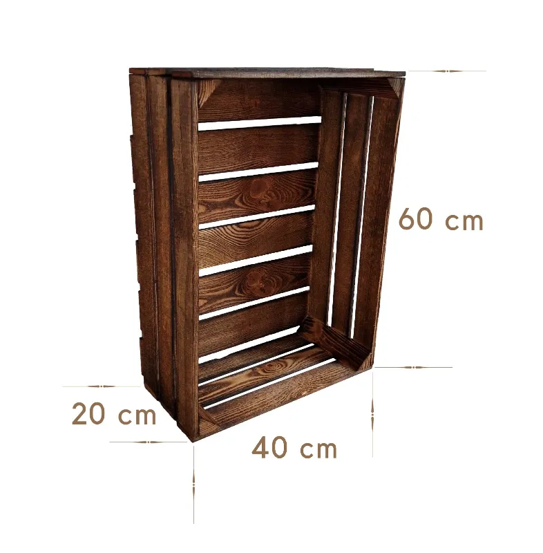 Wooden crate 60×40×20 cm – natural or burnt-effect, fully assembled – Maße