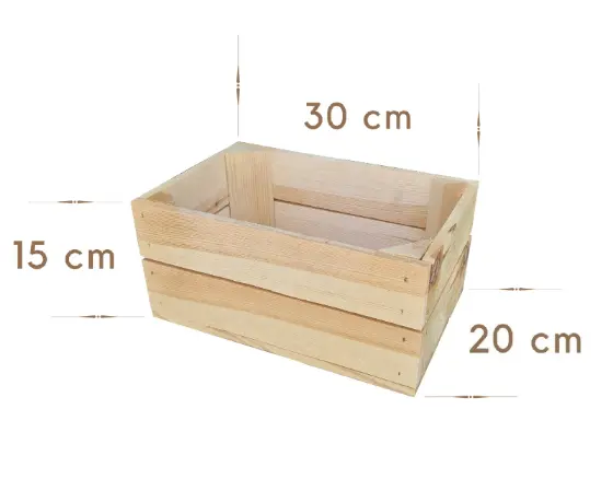Kleine Holzkisten 30×20×15 cm – geflammt, Massivholz Kiefer – Maße